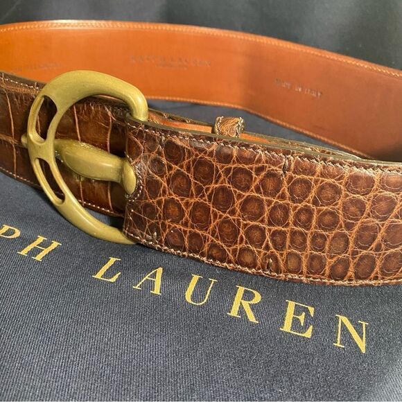 Vintage Fall 2006 Runway Collection Brown Alligator Brass Buckle Contour Belt - Picture 13 of 16